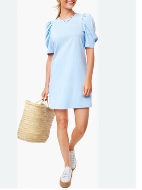 Pomander Place Stella Dress Preppy Puff Shoulder Shift Dress Powder Blue L